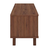 Fort Worth 63"L White and Brown Wood Grain Finish TV Stand with Open and Closed Storage