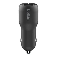 Belkin 24 Watt Dual USB Car Charger - 2 12W USB A Ports with Lightning Cable - Fast Charging Apple iPhone 14, 14 Pro, 14 Pro Max, iPhone 13, 13 Pro Max, Samsung Galaxy, AirPods & More - USB-C Charger, BELKIN DUAL LTG CR CHRG