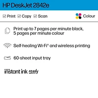 HP DeskJet 2842e Wireless All-in-One Colour Inkjet Printer, Scanner, Copier, 3 months free ink (Aurora Green)