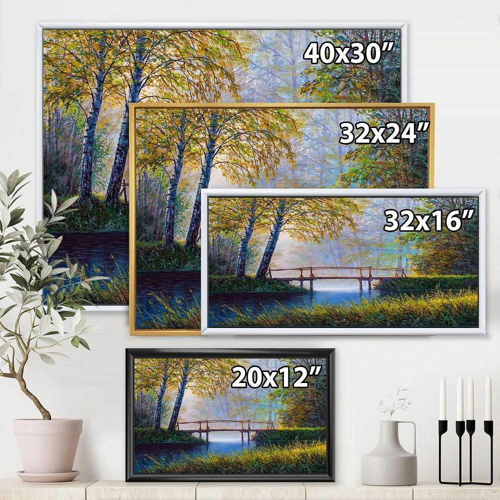 Designart La lumière du soleil du matin et la forêt printanière de l'éveil ART MURAL À CADRE FLOTTÉ