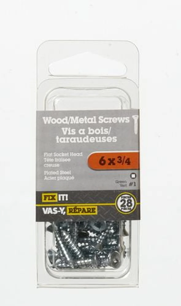 6x3/4" Flat Head Wood Screw 28 Pieces, Used in place of nails for superior holding power and where disassembly is required.