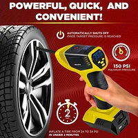 Bullseye Pro Digital Tire Pressure Gauge Air Pump 150 PSI w/Gauge Display Screen, Yellow,<br>As Seen On Tv