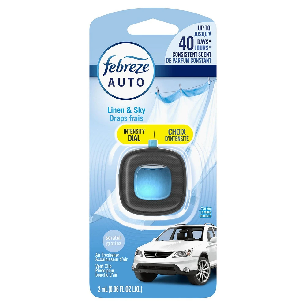 Febreze Car Air Freshener, Odor-Fighting Automotive Vent Clip, Linen & Sky Scent, 2ML
