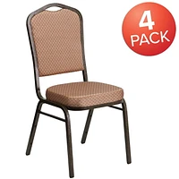 Lot de 4 pièces - Chaise de banquet empilable de la série HERCULES à dossier couronne en tissu à motifs de diamants dorés - Cadre veine d'or