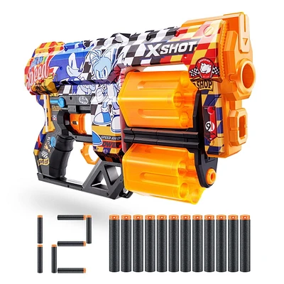 Pistolet Dread XSHOT Skins - Décoration Sonic le Hérisson (12 Fléchettes) par ZURU