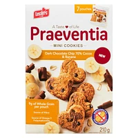 Praeventia Brisures de Chocolat Noir 70% Cacao et Bananes Mini Biscuits 210g/7 sachets