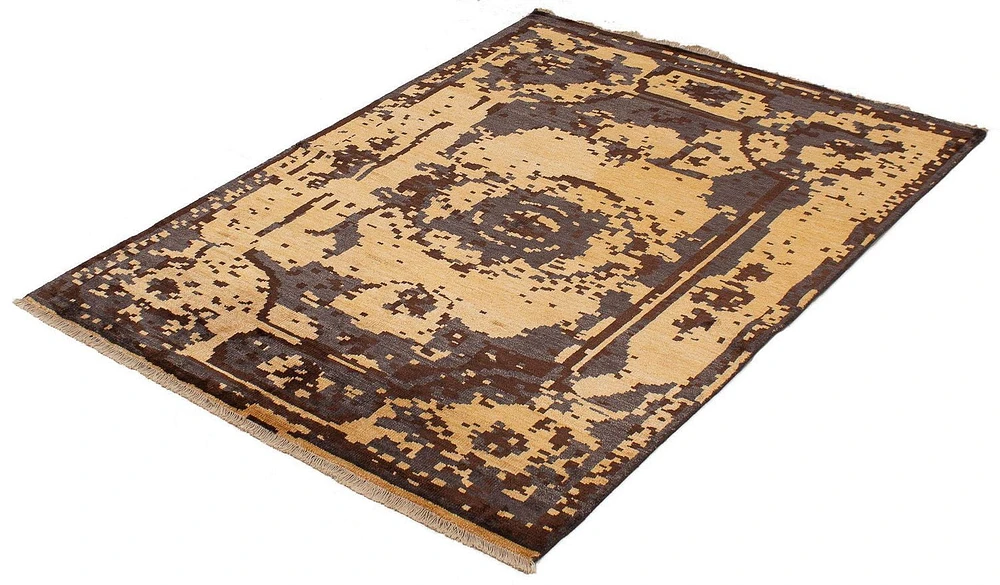 ECARPETGALLERY Tapis Noué à la Main pour Salon, Salle à Manger et Chambre à Coucher Transitionnel Collection Oushak Prestige 5'6" x 7'7" en Gris