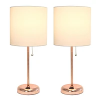 LimeLights Lampe bâton en or rose avec prise de charge et abat-jour en tissu, lot de 2
