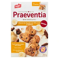 Praeventia Brisures de Chocolat Noir 70% Cacao et Bananes Mini Biscuits 210g/7 sachets