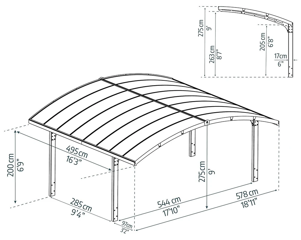 CANOPIA par PALRAM Arizona Double 16 pieds. Kit d'abri d'auto x 19 pi - Gris
