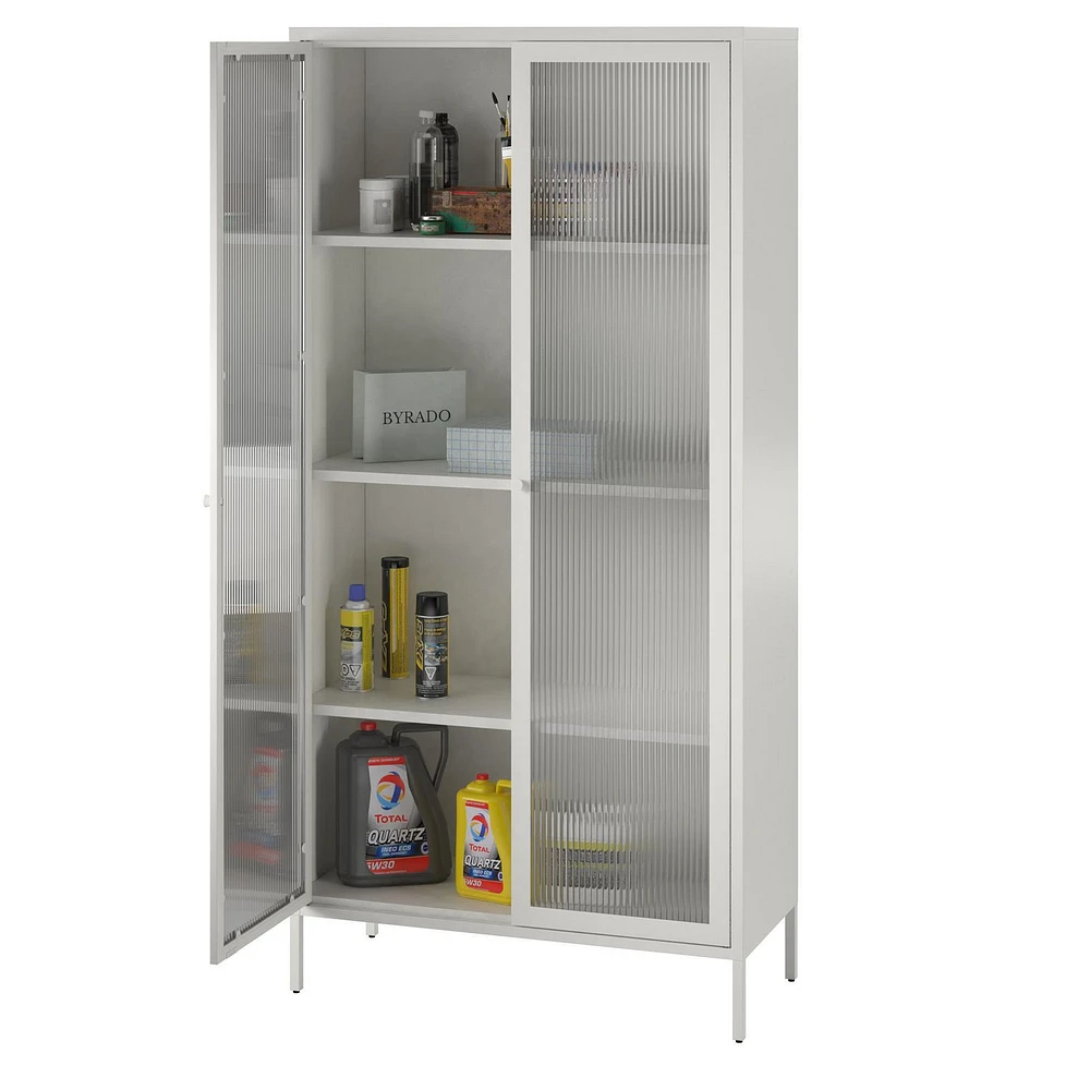 Systembuild Evolution Ashbury Heights Tall 2 Door Storage Cabinet-Fluted Glass Metal Locker, Black