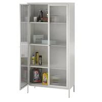 Systembuild Evolution Ashbury Heights Tall 2 Door Storage Cabinet-Fluted Glass Metal Locker, Black