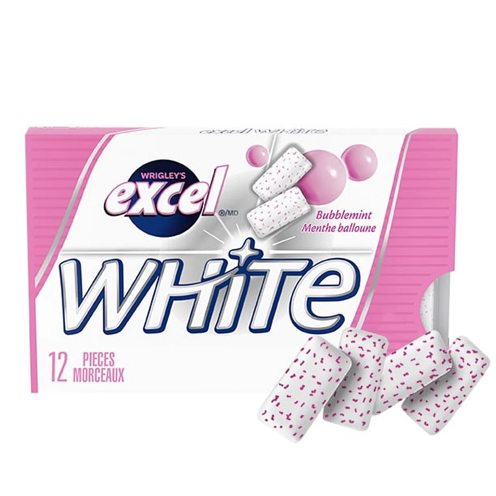 EXCEL White Bubblemint, Teeth Whitening Sugar Free Chewing Gum, 18 Pieces, 3 Packs, 3 Packs, 18Pellets