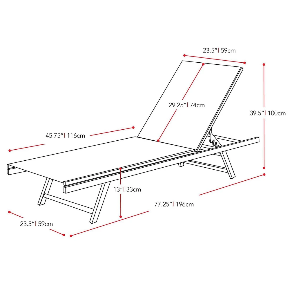 Chaise longue inclinable CorLiving Gallant résistante aux intempéries avec structure en métal et tissu en maille polyester