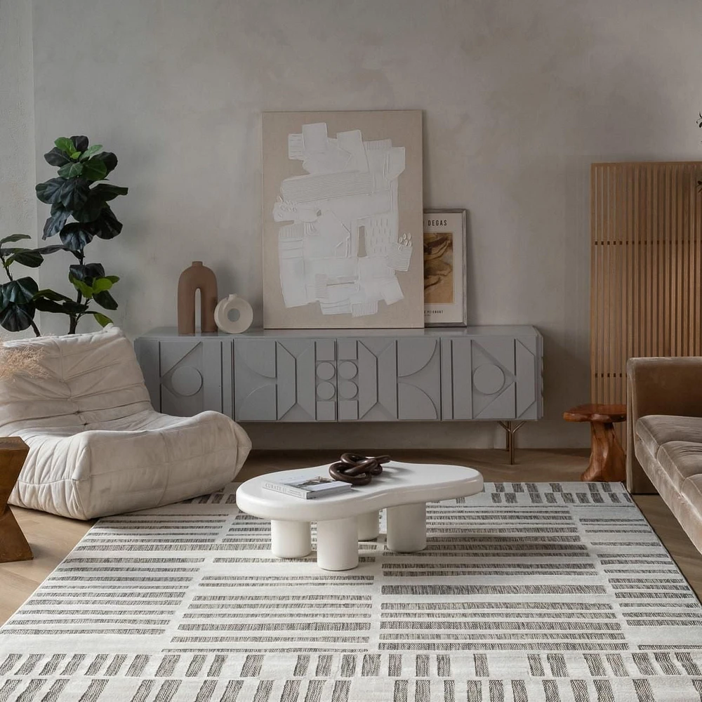 Tapis d'interieur exterieur abstrait Rug Branch Maise, beige creme, moderne - Entree, couloir, salle de bain et cuisine