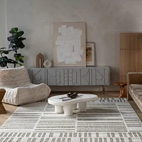 Tapis d'interieur exterieur abstrait Rug Branch Maise, beige creme, moderne - Entree, couloir, salle de bain et cuisine
