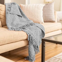 Jeté en tricot natté en chenille avec frange, couverture légère et respirante en chenille pour canapé, chaise, lit, usage extérieur