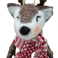 Holiday Time wool polyester Skiing Reindeer ornament - Brown / White / Red