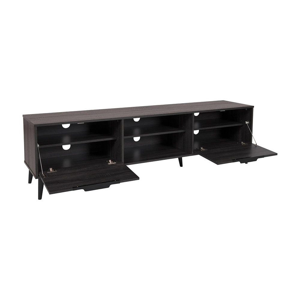Meuble TV moderne CorLiving Cole avec rangement ouvert et fermé pour téléviseurs jusqu'à 85 pouces - Meuble TV pour salon, meuble TV élégant, centre de divertissement moderne avec rangement