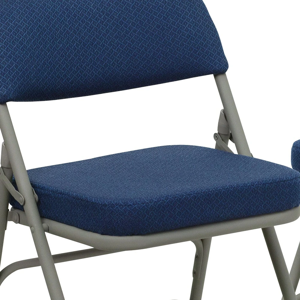 2 pièces Chaise pliante de la série HERCULES à triple entretoise et double charnière en métal et tissu marine