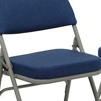 2 pièces Chaise pliante de la série HERCULES à triple entretoise et double charnière en métal et tissu marine