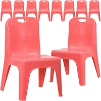 10 Pk. Red Plastic Stackable School Chair with Carrying Handle and 11'' Seat Height