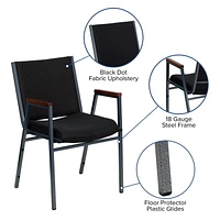 Lot de 4 pièces - Chaise empilable robuste de la série HERCULES en tissu à pois noir avec appuis-bras
