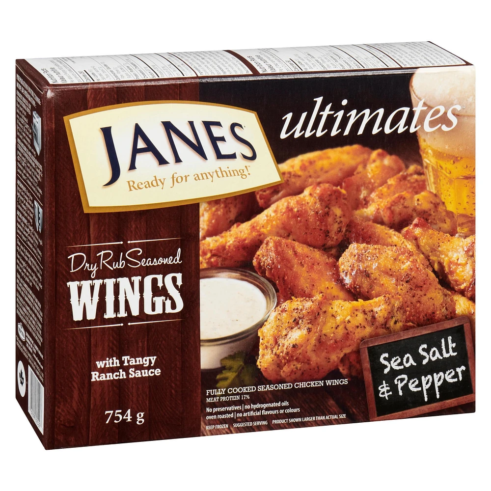 Janes ultimates Dry Rub Seasoned Chicken Wings Sea Salt & Pepper, Chicken Wings, 754g