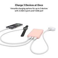 BOOST↑CHARGE 3-Port Power Bank 10K + USB-A to USB-C Cable, Rose Gold, 10k Power Bank Rose Gold