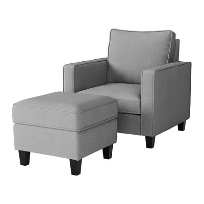 Ensemble de fauteuil d'appoint et repose-pieds rembourrés d'apparence lin Georgia