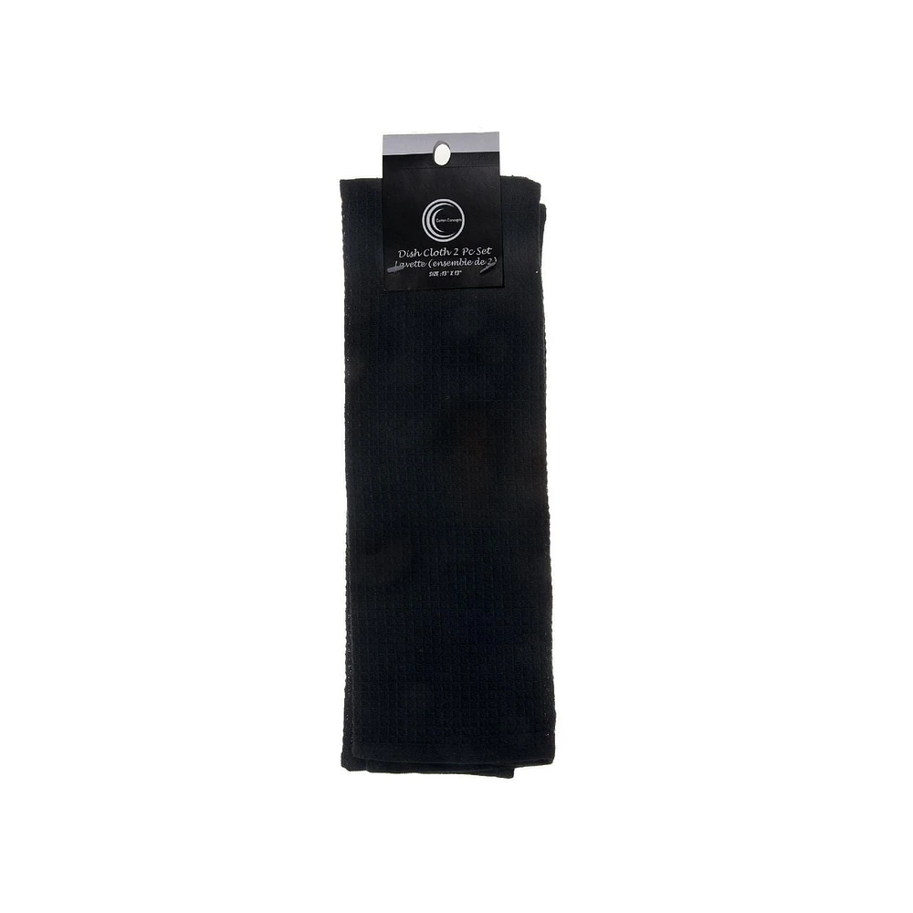 Waffle Tissu Plat (Jeu De 2 Pièces) (Noir) - Set of 6