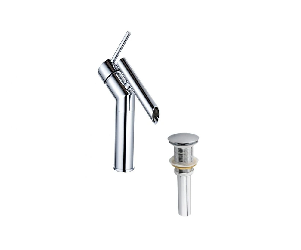 DROP Bath and Kitchen DR091457 Robinet pour lavabo de salle de bains de forme ronde en couleur chrome de la série Haven - comprend un drain sans trop-plein.