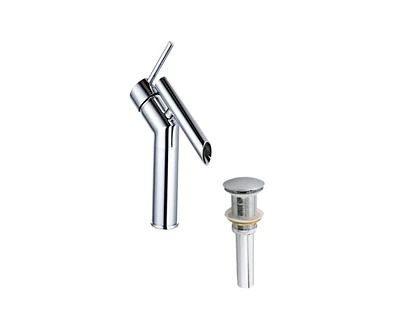 DROP Bath and Kitchen DR091457 Bathroom Sink Faucet with Round shape in Chrome color from Haven series - includes Drain without overflow