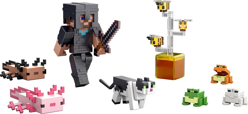 Minecraft Bees Action Figures & Accessories, 3.25-in Scale & Pixelated Design