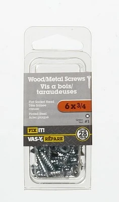 6x3/4" Flat Head Wood Screw 28 Pieces, Used in place of nails for superior holding power and where disassembly is required.