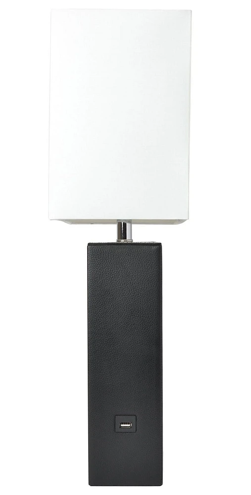 Elegant Designs Modern Leather Table Lamp with USB and White Fabric Shade