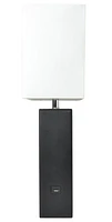 Elegant Designs Modern Leather Table Lamp with USB and White Fabric Shade