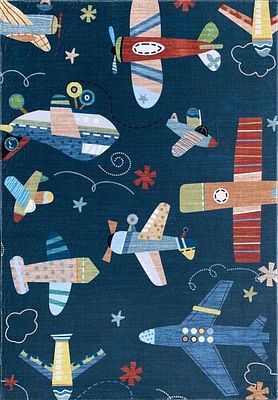Rug Branch Soft Steps Playtime Airplane Soft Area Rug, Navy - Boys & Girls in Playroom, Nursery, Bedroom<br>