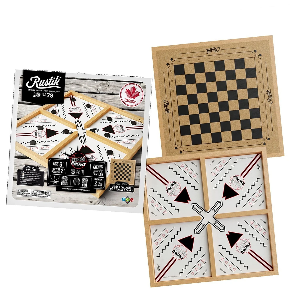 Rustik Sling Puck 4 Joueurs / Echecs / Dames 3-en-1