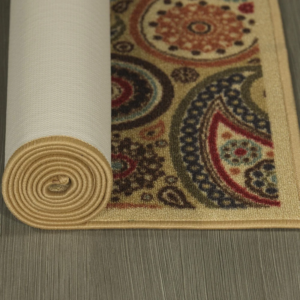 Tapis contemporain à motif de feuilles et à sous-couche en caoutchouc de la collection Ottohome