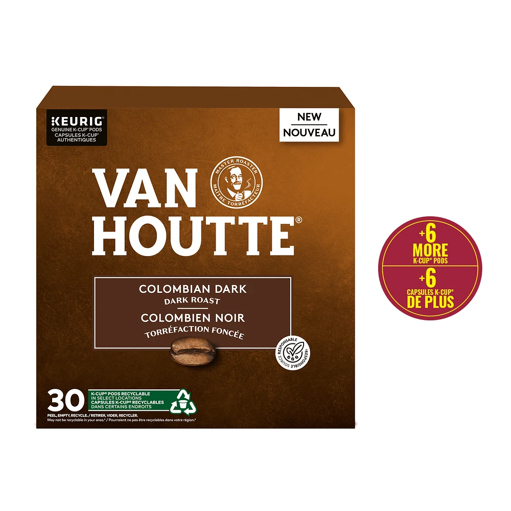 Van Houtte Colombian Dark, Dark Roast, K-Cup Coffee Pods, 30 Count, 30 Count