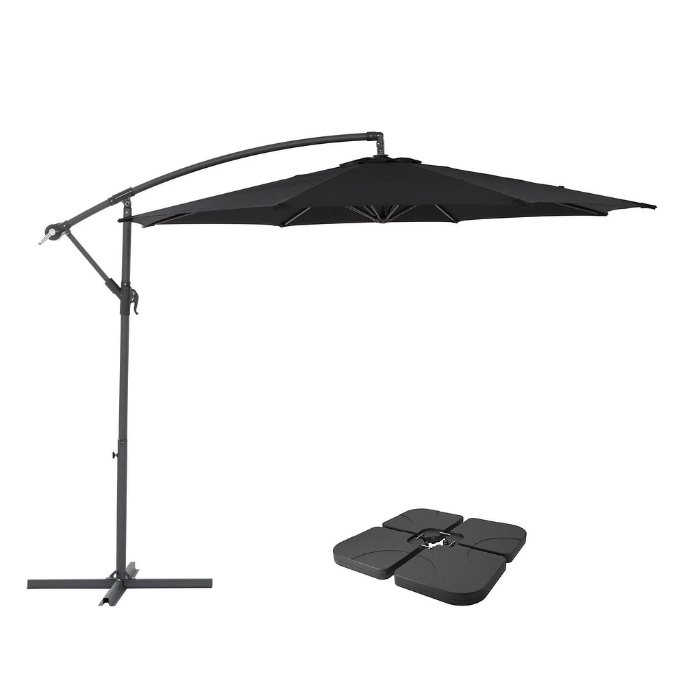 Parasol de terrasse inclinable en porte-à-faux CorLiving de 9,5 pieds avec cadre en acier, 8 bras de support et poids de base inclus