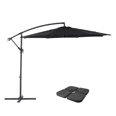 Parasol de terrasse inclinable en porte-à-faux CorLiving de 9,5 pieds avec cadre en acier, 8 bras de support et poids de base inclus