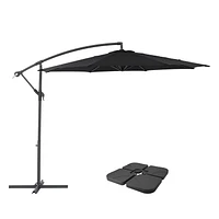 Parasol de terrasse inclinable en porte-à-faux CorLiving de 9,5 pieds avec cadre en acier, 8 bras de support et poids de base inclus