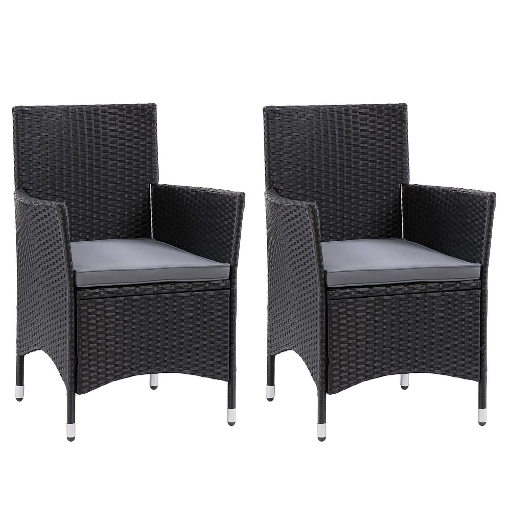 CorLiving Parksville Ensemble de salle à manger de patio 5 pièces en osier de résine noire et en acier avec table carrée à plateau en verre et 4 chaises avec coussins gris