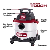 Hyper Tough 5 Gallon Stainless Steel Wet/Dry Vacuum, Hyper Tough 18.9L (5 Gal.) 4.0 Peak Horsepower Wet/Dry Vacuum with accessories