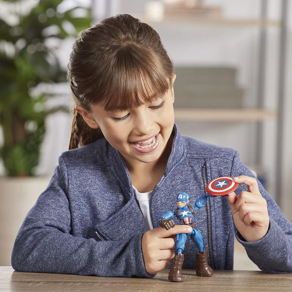 Marvel Avengers Bend And Flex Action Figure Toy, 6-Inch Flexible Captain America Figure, Includes Blast Accessory, For Kids Ages 6 And Up