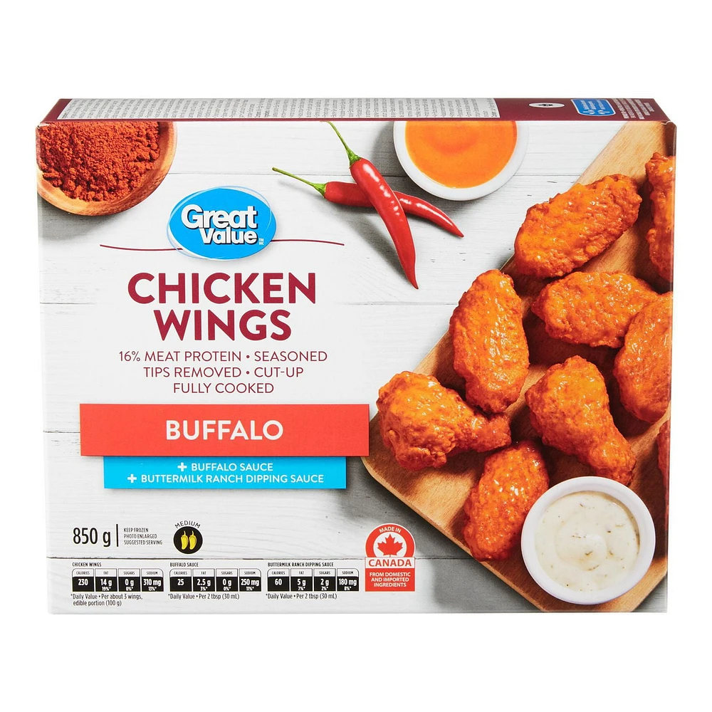 Great Value Frozen Buffalo Chicken Wings, 850g