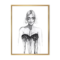 Designart Portrait monochrome de femme portant une robe de soirée ART MURAL À CADRE FLOTT