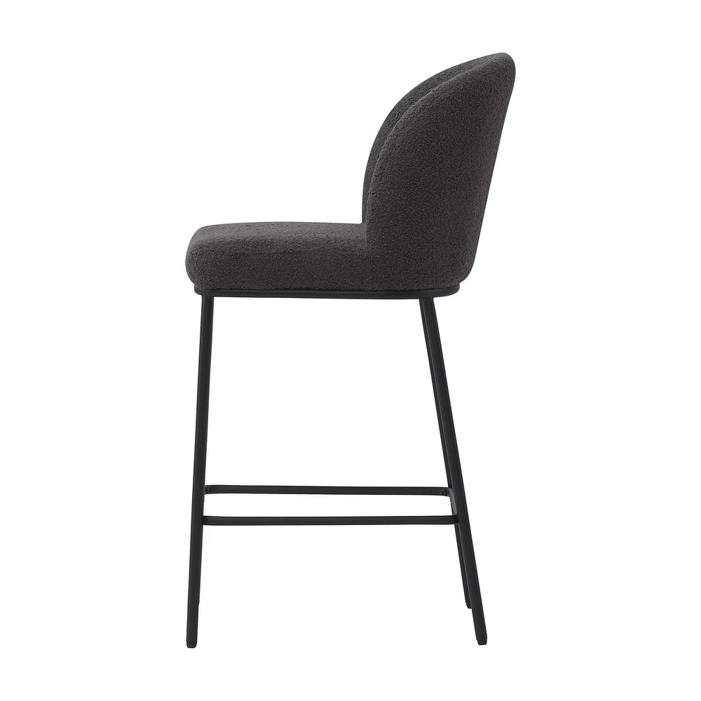Ensemble de 2 tabourets de bar modernes rembourrés en tissu bouclé de luxe Addison de CorLiving - Tabourets de bar de 25,5 pouces à hauteur de comptoir pour îlot de cuisine - Tabourets modernes élégan